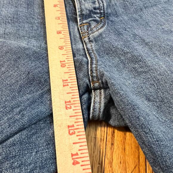 Lucky Jeans Womens 28 Spellout Straight Dungaree Button Fly Blue Denim crop - Picture 11 of 11